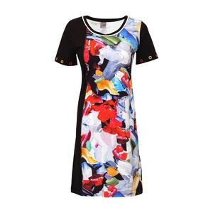 Dolcezza Women's Short Black Floral Dress Size M Short Sleeve Cotton NWT